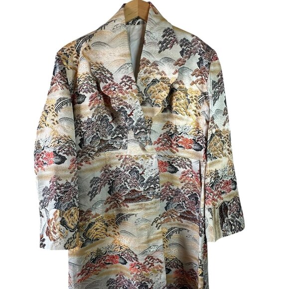 Vintage Japanese Silk Brocade Opera Coat Landscape Kimono Robe OS - Picture 2 of 10